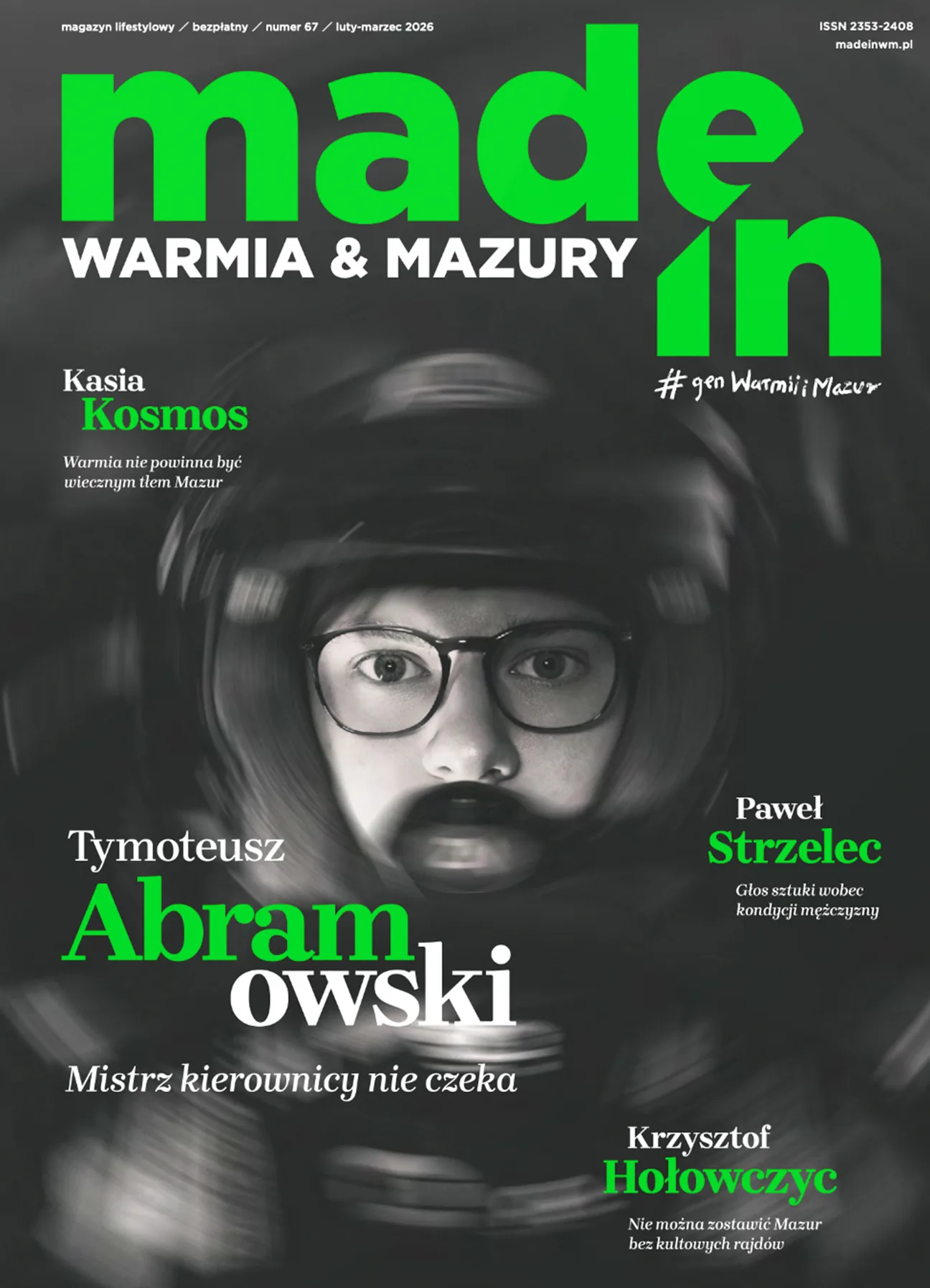 Okładka magazynu Made in Warmia & Mazury z&nbsp;portretem kierowcy w&nbsp;kasku